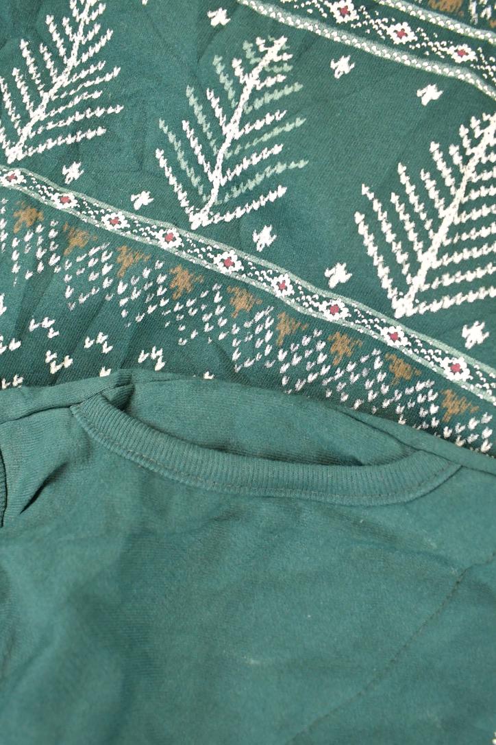 Vintage 1990s Artisans Double Collar Christmas Tree Button Up Graphic Print Crewneck Sweatshirt Women's L from propervintagecanada