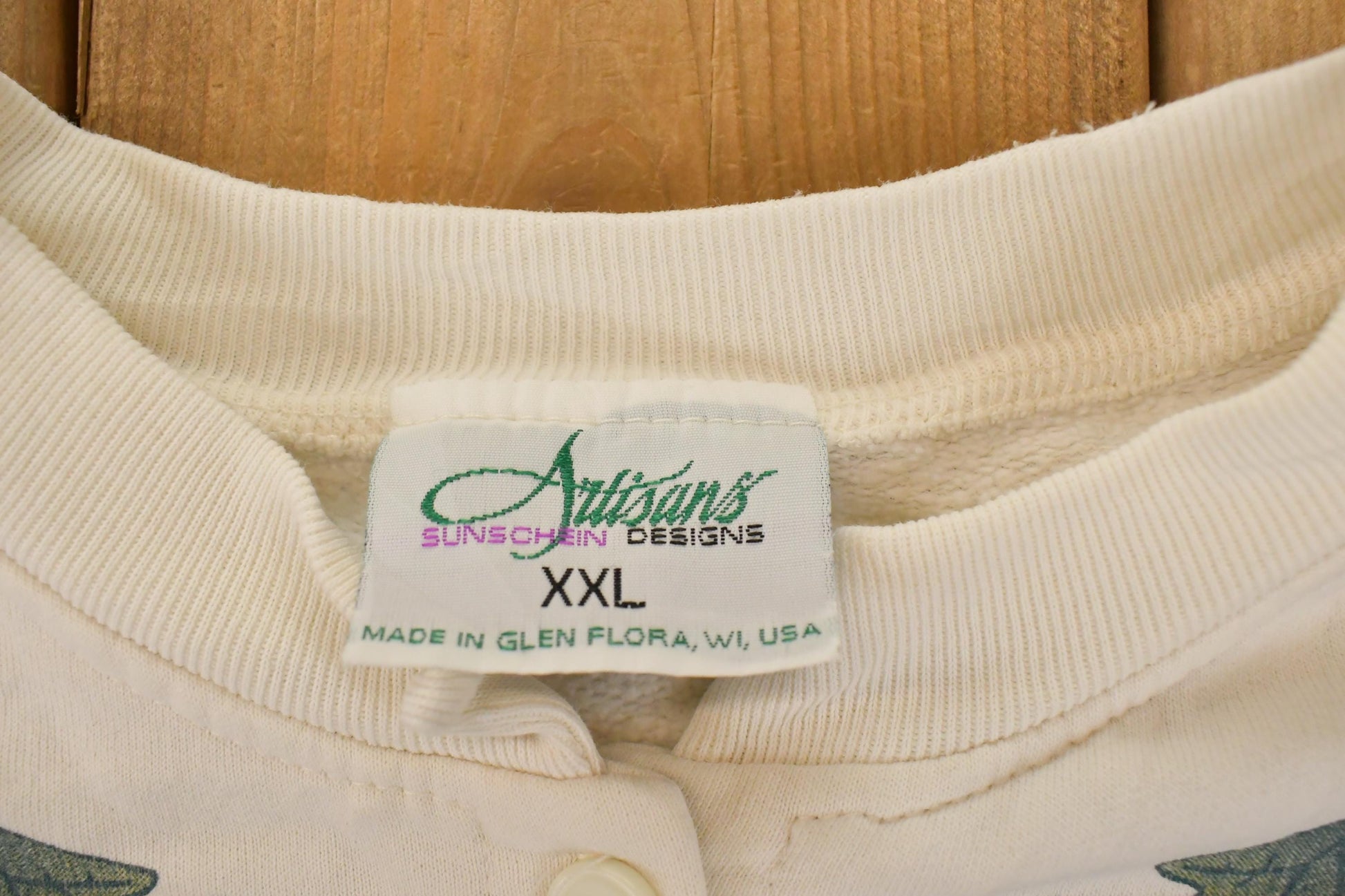 Vintage 1990s Artisans Fall AOP Graphic Print Button Up Crewneck Sweatshirt Women's XL from propervintagecanada