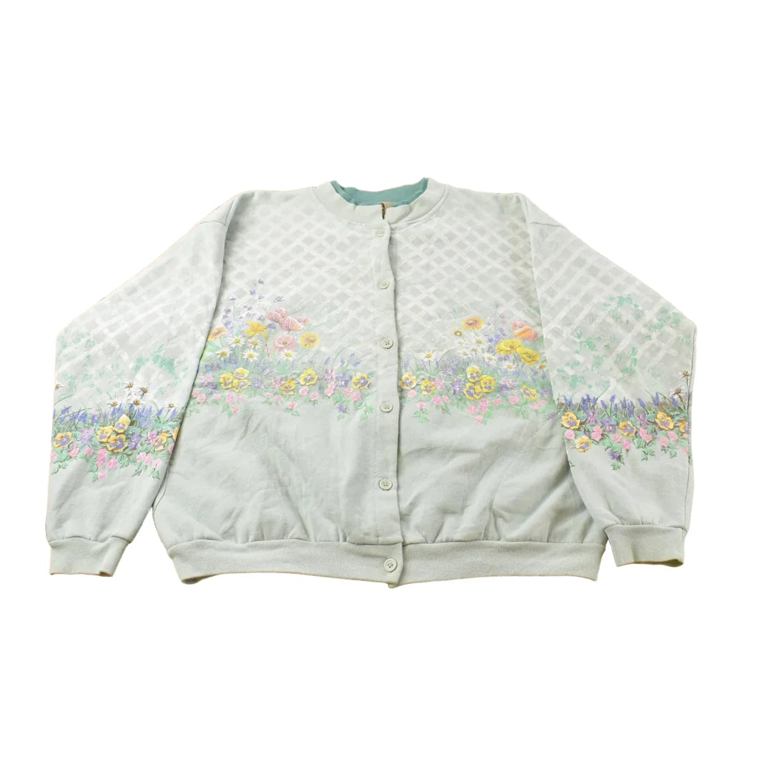 Vintage 1990s Artisans Floral Cardigan Sweatshirt Women's L from propervintagecanada