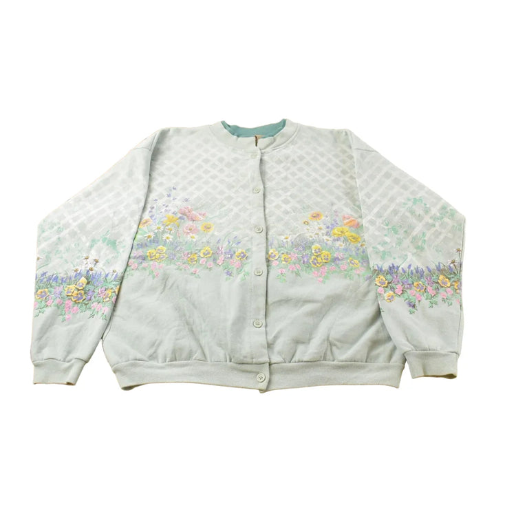 Vintage 1990s Artisans Floral Cardigan Sweatshirt Women's L from propervintagecanada
