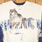 Vintage 1990s Artisans Large Wolf Graphic Print Button Up AOP Crewneck Sweatshirt Mens L from propervintagecanada