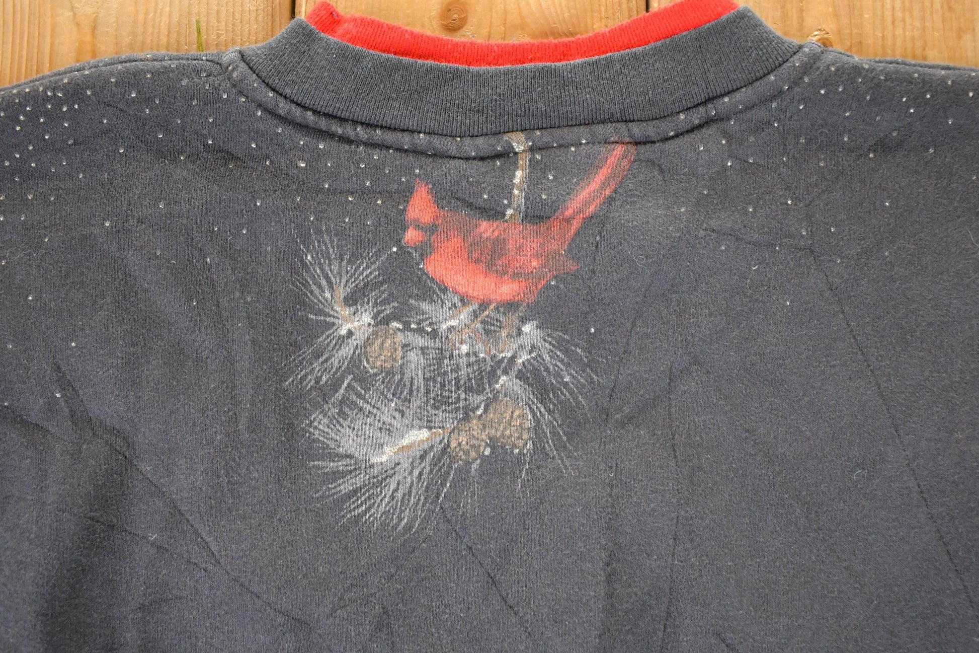 Vintage 1990s Artisans Winter Cardinal AOP Double Collar Button Up Crewneck Sweatshirt Women's L from propervintagecanada
