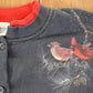 Vintage 1990s Artisans Winter Cardinal AOP Double Collar Button Up Crewneck Sweatshirt Women's L from propervintagecanada