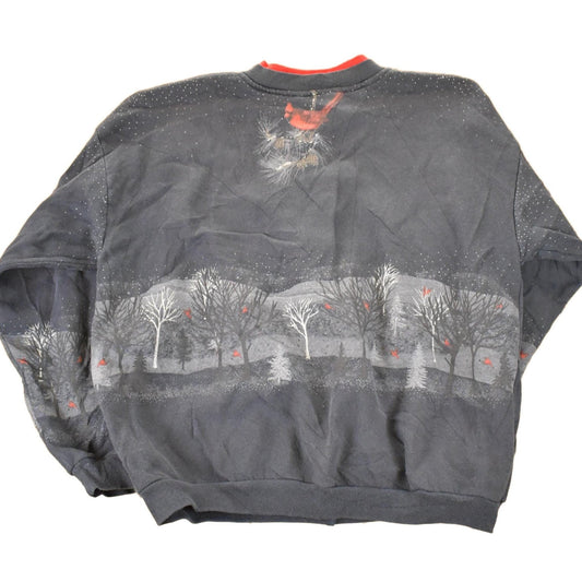 Vintage 1990s Artisans Winter Cardinal AOP Double Collar Button Up Crewneck Sweatshirt Women's L from propervintagecanada