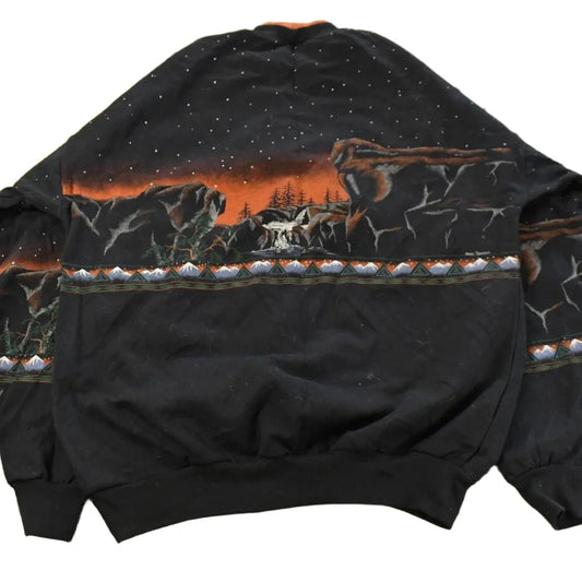Vintage 1990s Artisans Wolf Graphic Print AOP Crewneck Sweatshirt Mens XL from propervintagecanada