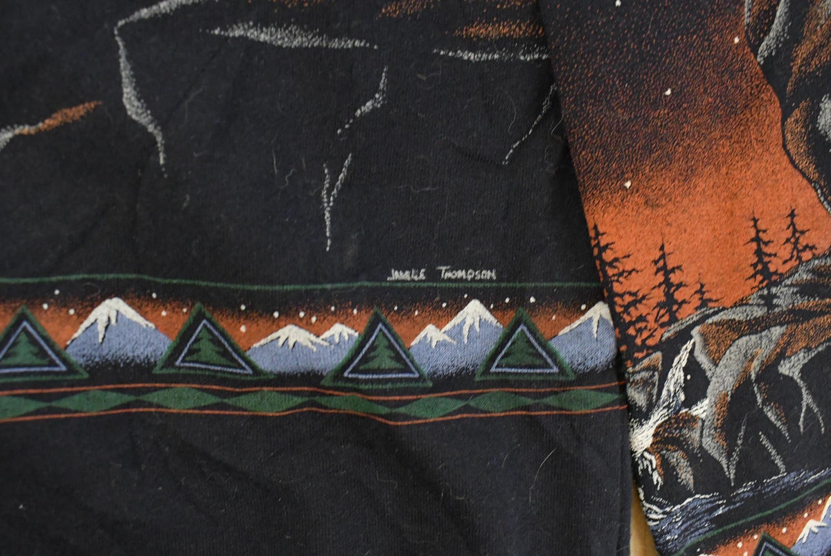 Vintage 1990s Artisans Wolf Graphic Print AOP Crewneck Sweatshirt Mens XL from propervintagecanada