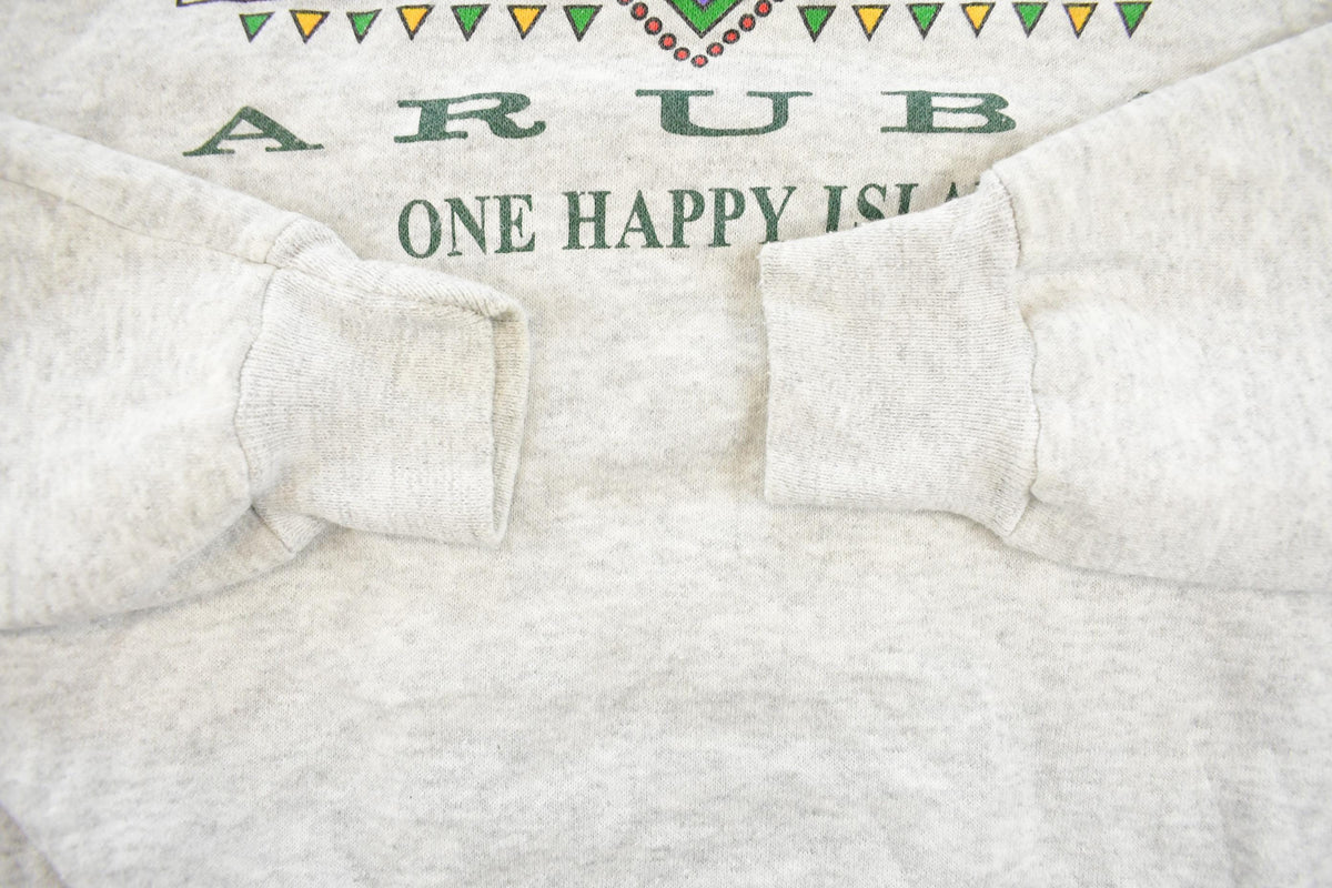 Vintage 1990s Aruba One Happy Island Graphic Travel Crewneck Sweatshirt Men's L / 90s Streetwear / Destination Souvenir / Made In USA from propervintagecanada