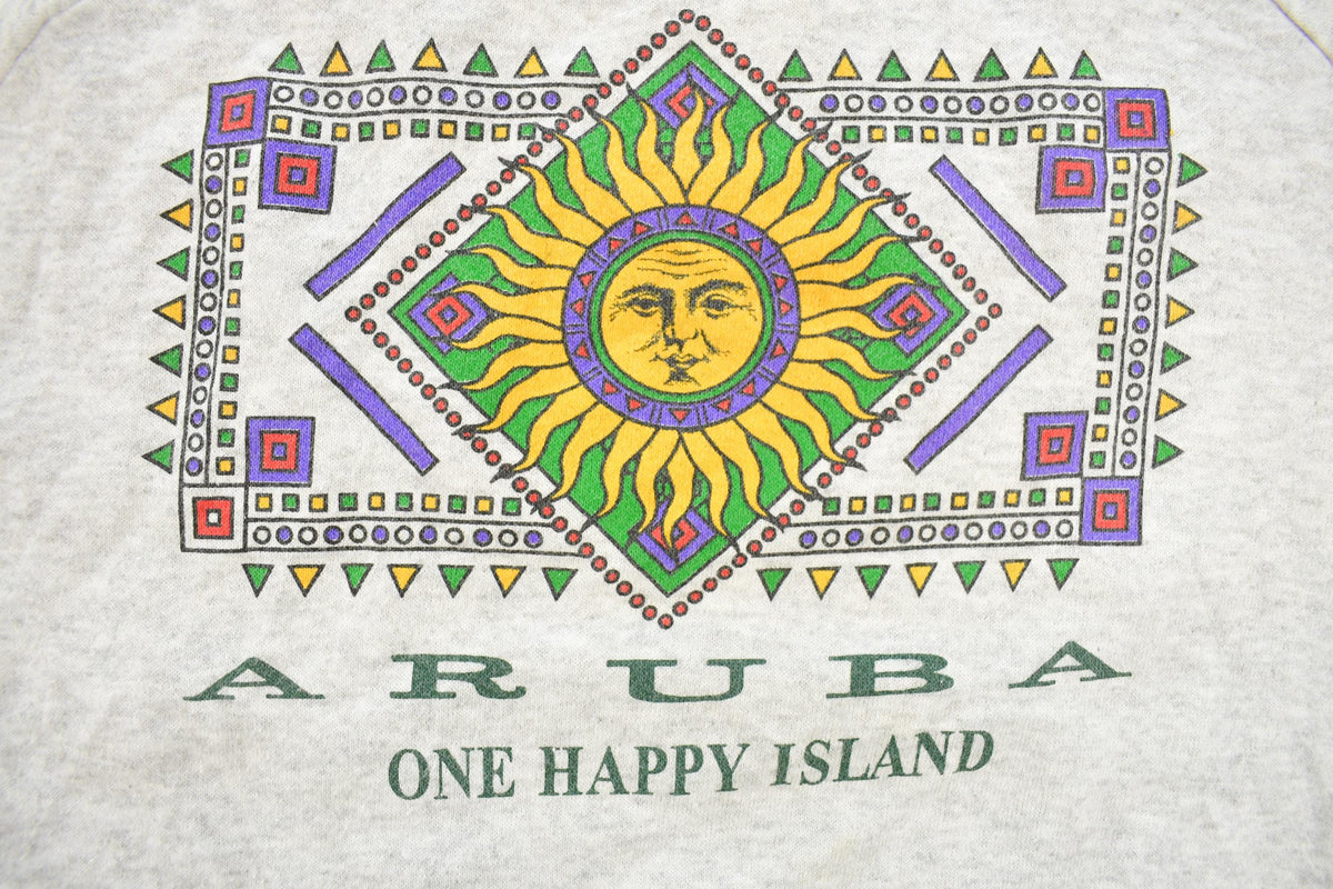 Vintage 1990s Aruba One Happy Island Graphic Travel Crewneck Sweatshirt Men's L / 90s Streetwear / Destination Souvenir / Made In USA from propervintagecanada