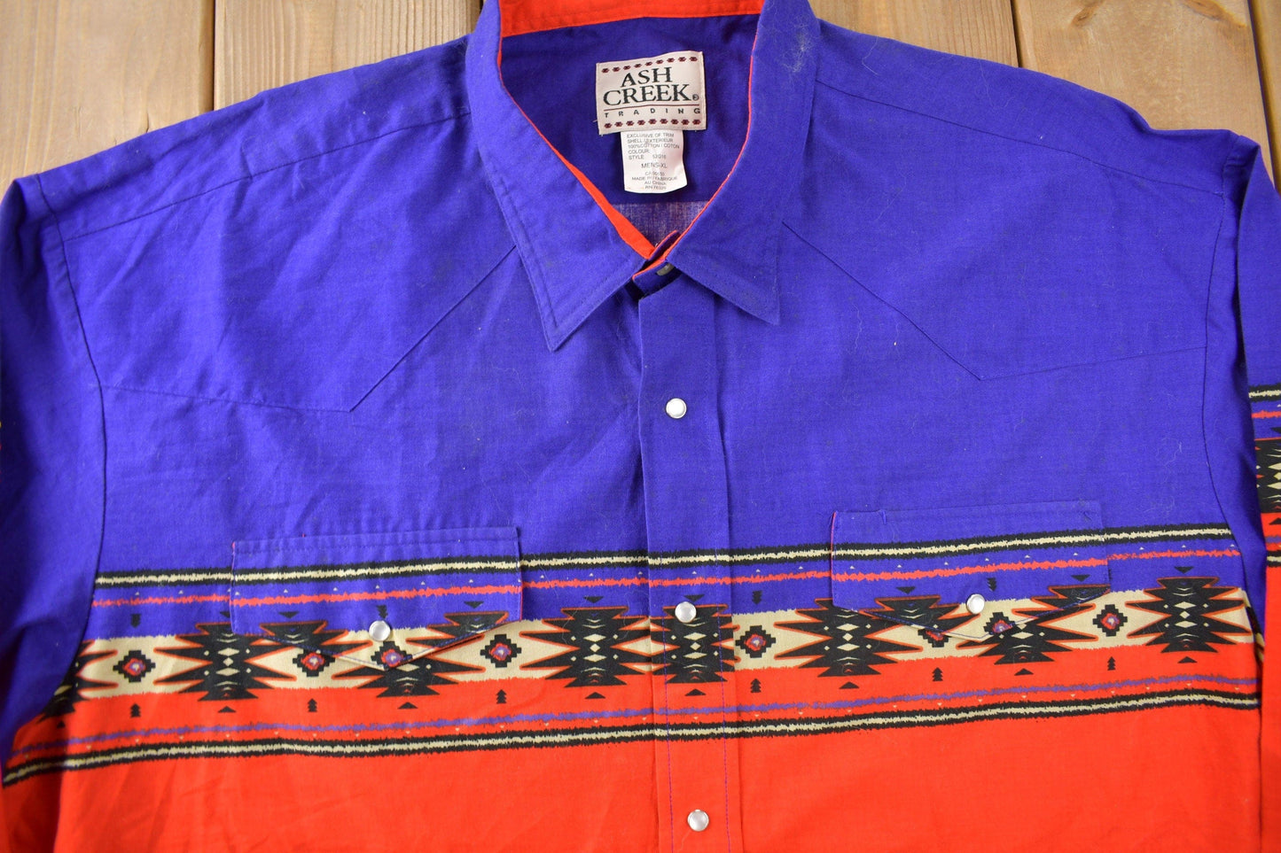 Vintage 1990s Ash Creek South Western Style Pearl Snap Button Up Rodeo Shirt Men's XL from propervintagecanada