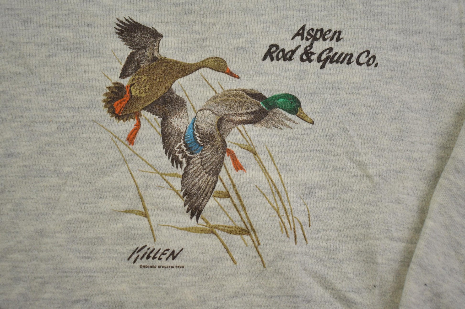 Vintage 1990s Aspen Rod & Gun Co Mallard Print Outdoorsman Crewneck Sweatshirt Men's S from propervintagecanada