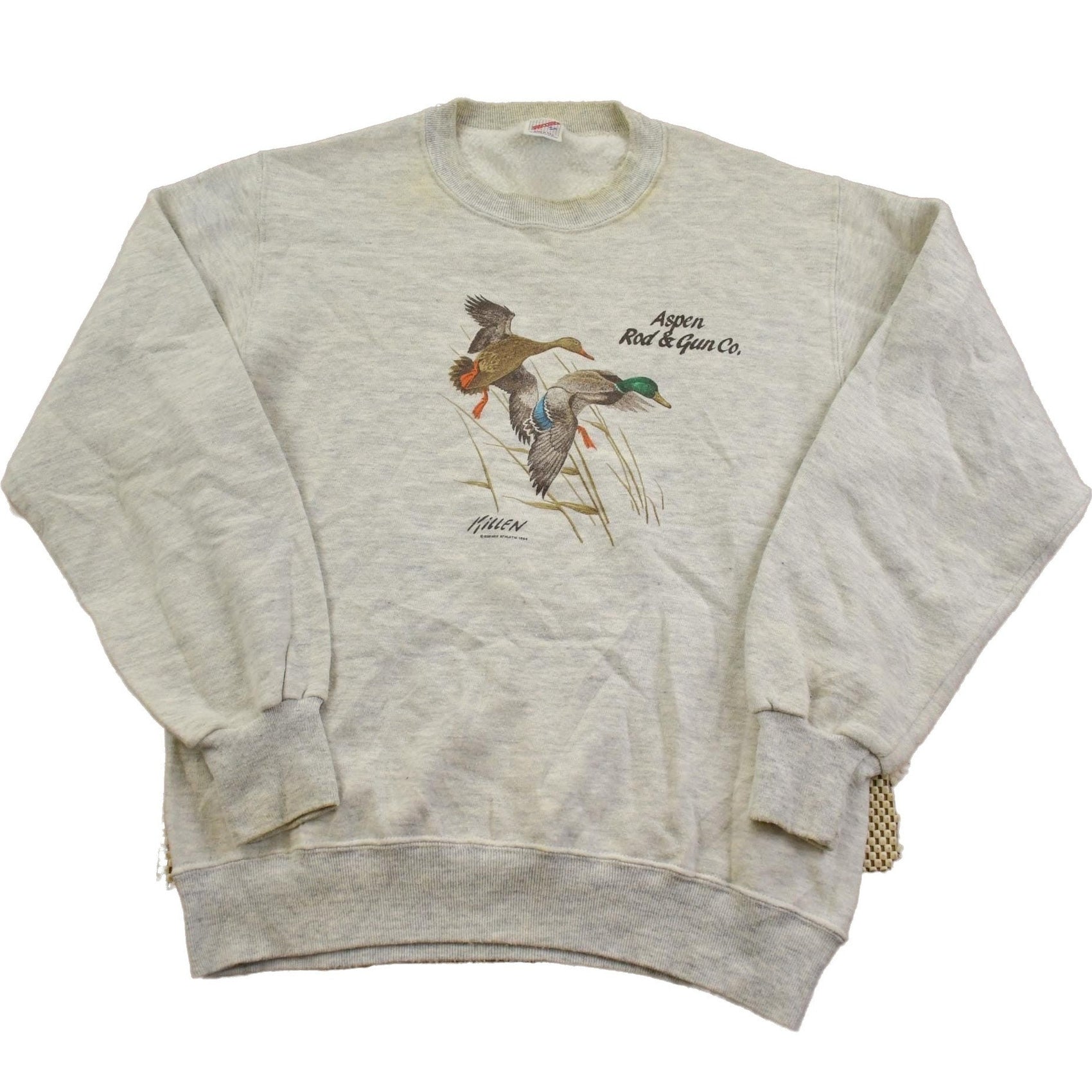 Vintage 1990s Aspen Rod & Gun Co Mallard Print Outdoorsman Crewneck Sweatshirt Men's S from propervintagecanada