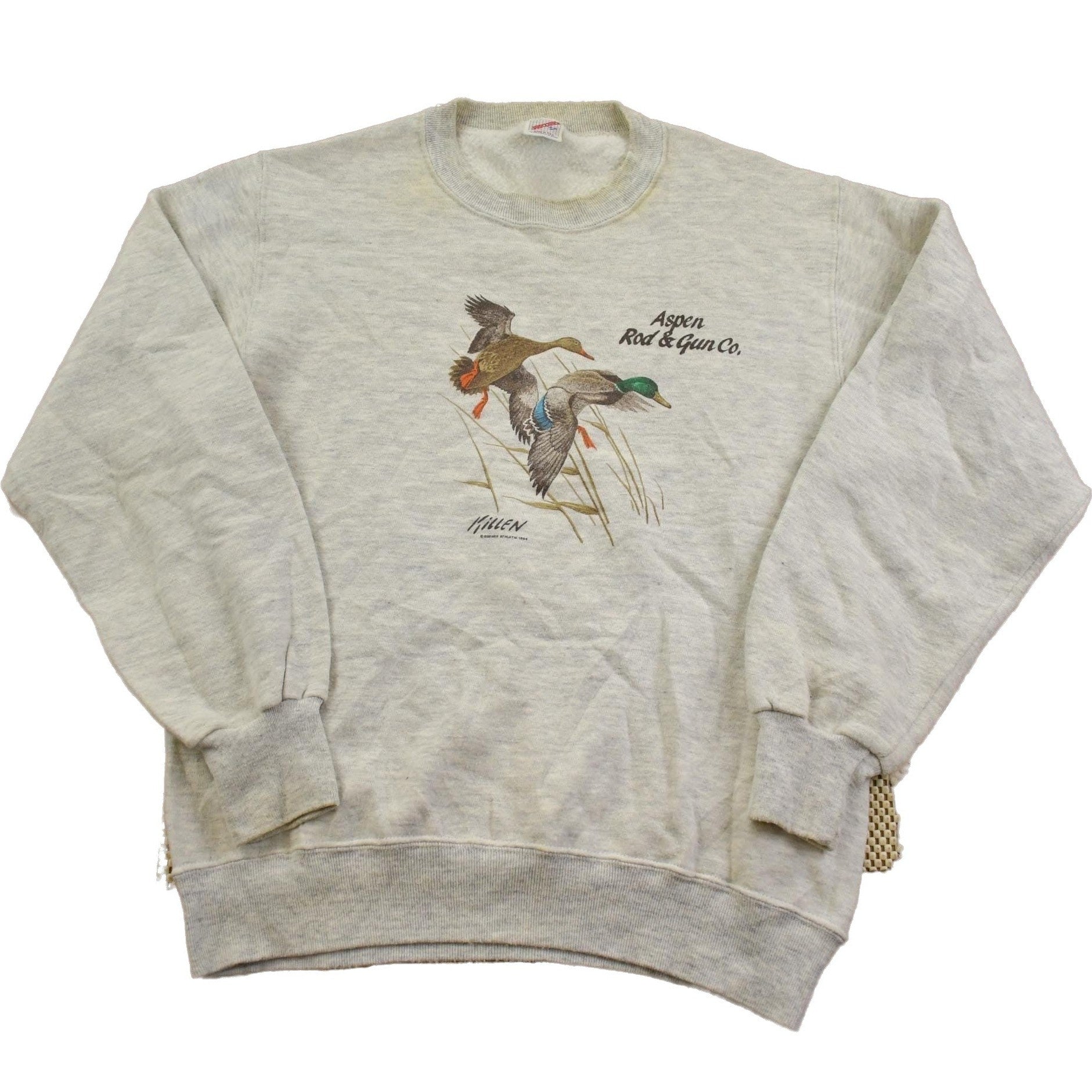 Vintage 1990s Aspen Rod & Gun Co Mallard Print Outdoorsman Crewneck Sweatshirt Men's S from propervintagecanada