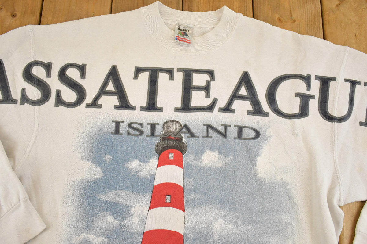 Vintage 1990s Assateague Island AOP Souvenir Crewneck Sweatshirt Mens L from propervintagecanada