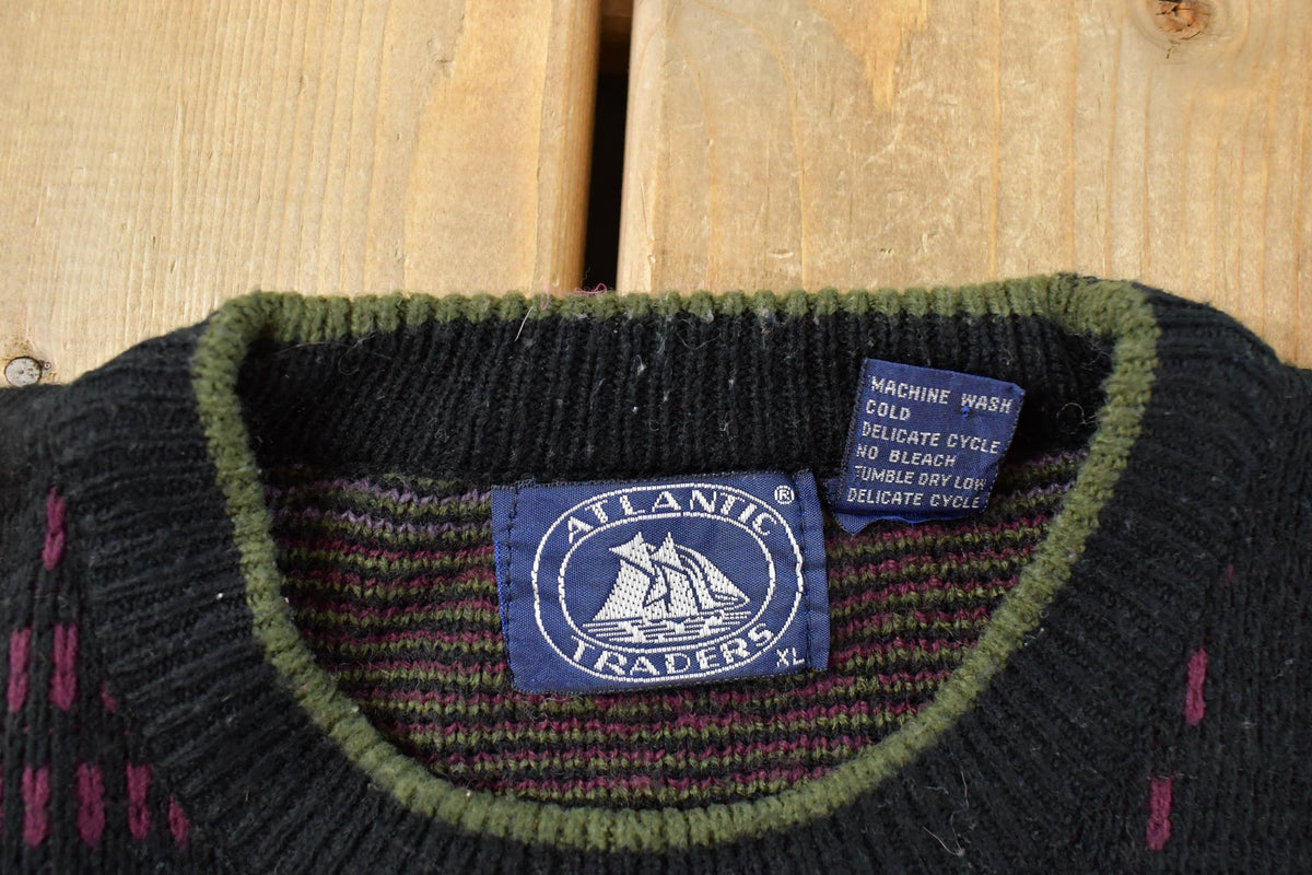Vintage 1990s Atlantic Trader Abstract Knit Crewneck Sweater Mens XL from propervintagecanada