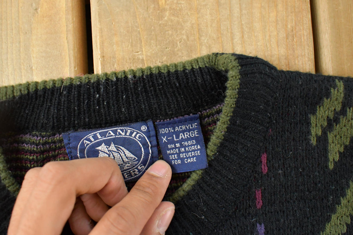 Vintage 1990s Atlantic Trader Abstract Knit Crewneck Sweater Mens XL from propervintagecanada