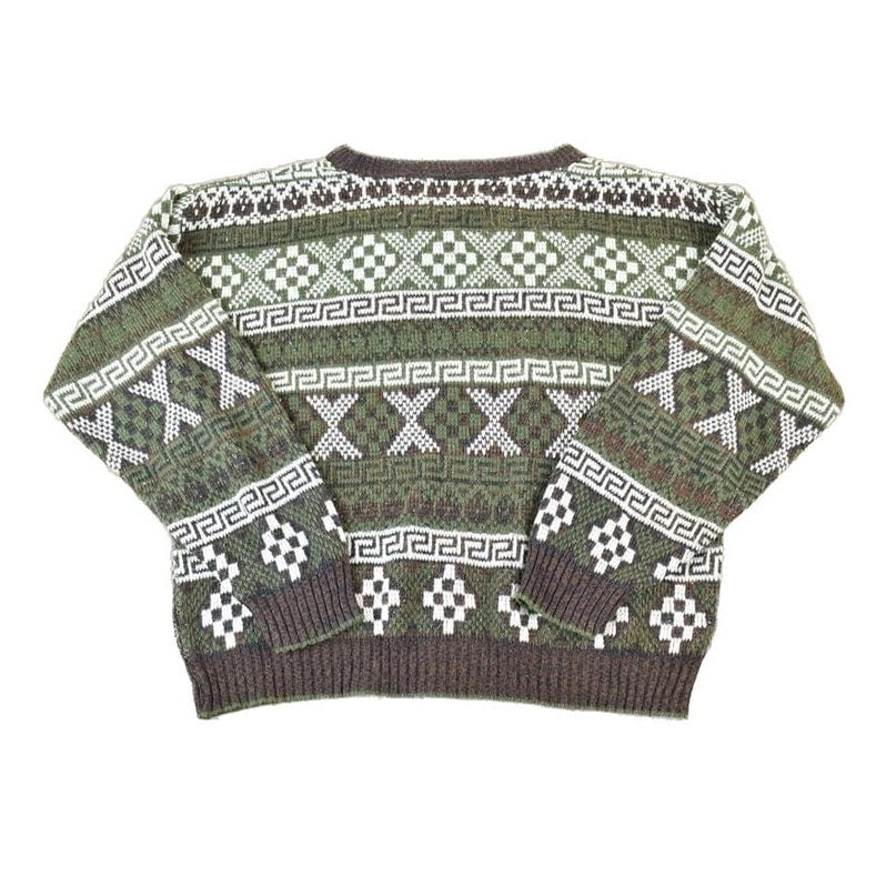 Vintage 1990s Atlantic Traders Knit Abstract Pattern Crewneck Sweater Made In 90s Crewneck Men's Large from propervintagecanada