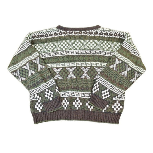 Vintage 1990s Atlantic Traders Knit Abstract Pattern Crewneck Sweater Made In 90s Crewneck Men's Large from propervintagecanada