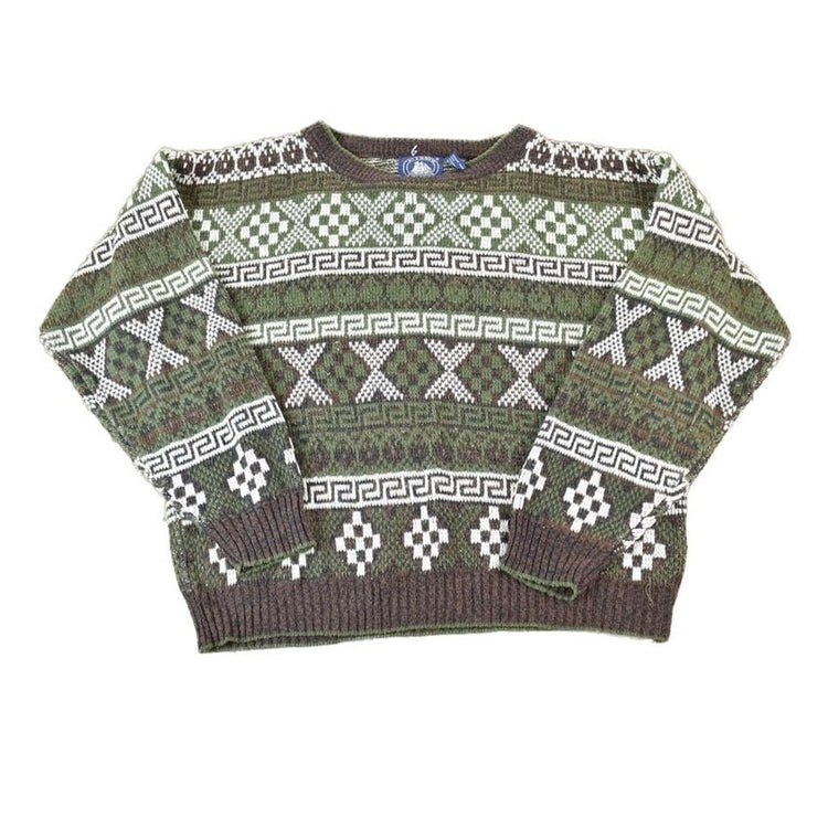Vintage 1990s Atlantic Traders Knit Abstract Pattern Crewneck Sweater Made In 90s Crewneck Men's Large from propervintagecanada