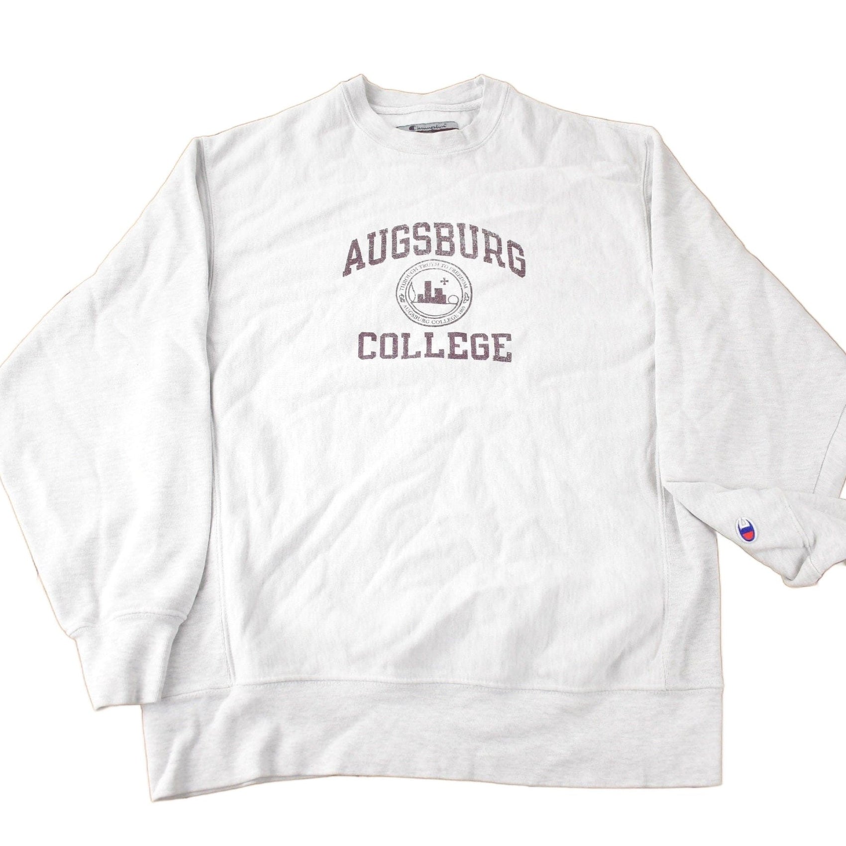 Vintage 1990s Augsburg College Collegiate Champion Reverse Weave Crewneck Sweatshirt Men's XL from propervintagecanada
