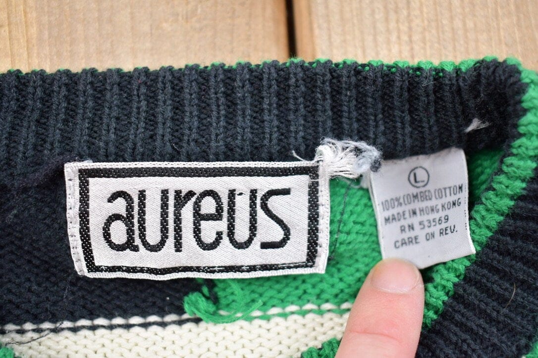 Vintage 1990s Aureus Knitted Abstract Crewneck Sweater Men's Medium from propervintagecanada