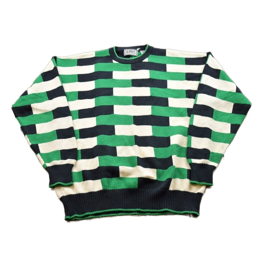 Vintage 1990s Aureus Knitted Abstract Crewneck Sweater Men's Medium from propervintagecanada