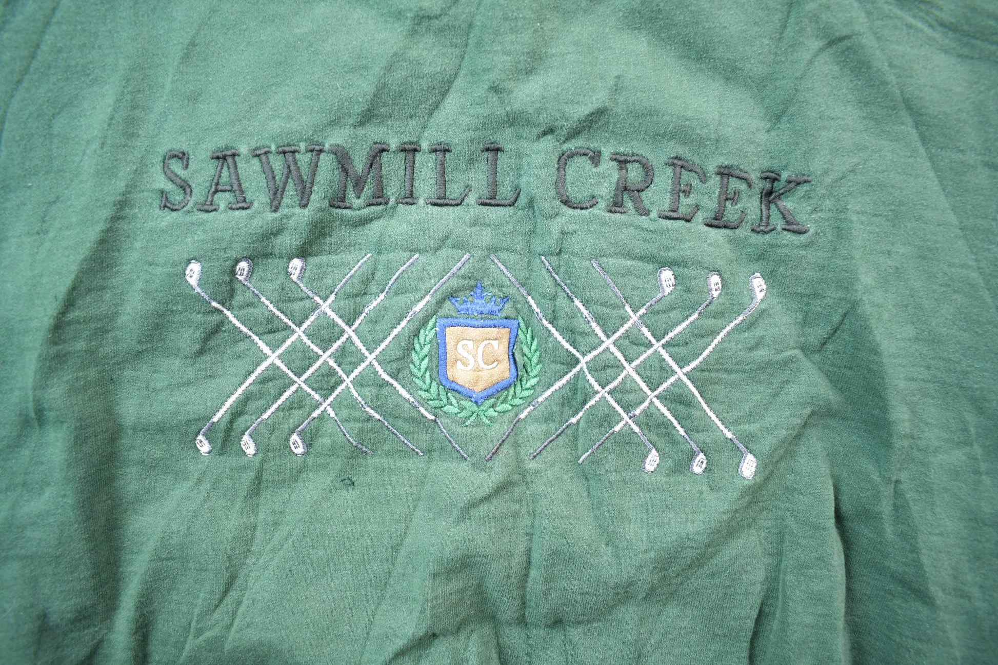 Vintage 1990s Aureus Sawmill Creek Embroidered Crewneck Sweatshirt Men's XL from propervintagecanada