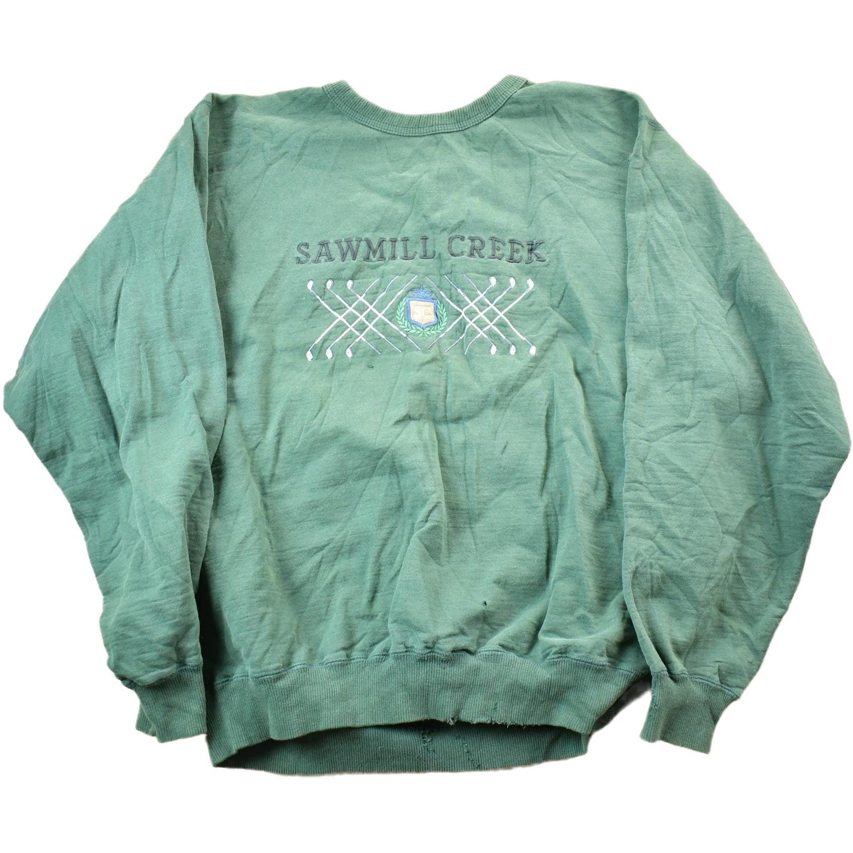 Vintage 1990s Aureus Sawmill Creek Embroidered Crewneck Sweatshirt Men's XL from propervintagecanada