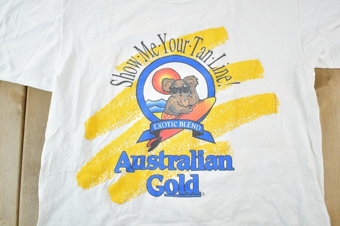 Vintage 1990s Australian Gold Souvenir Single Stitch Graphic Print T-Shirt Men's Large from propervintagecanada