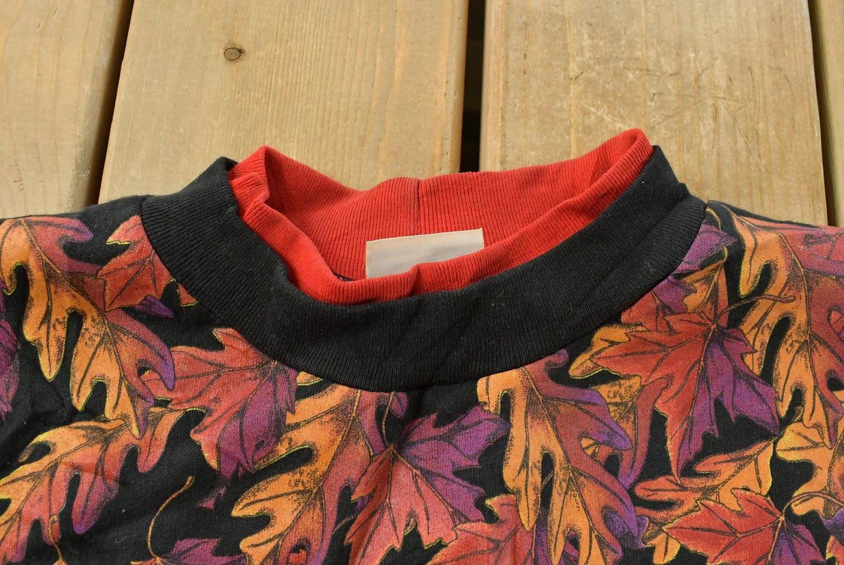 Vintage 1990s Autumn Leaves Artisans Print Pullover Sweatshirt ��� Wilderness Nature L from propervintagecanada