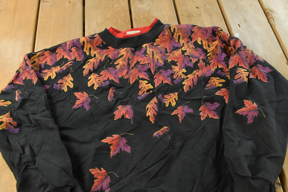 Vintage 1990s Autumn Leaves Artisans Print Pullover Sweatshirt ��� Wilderness Nature L from propervintagecanada