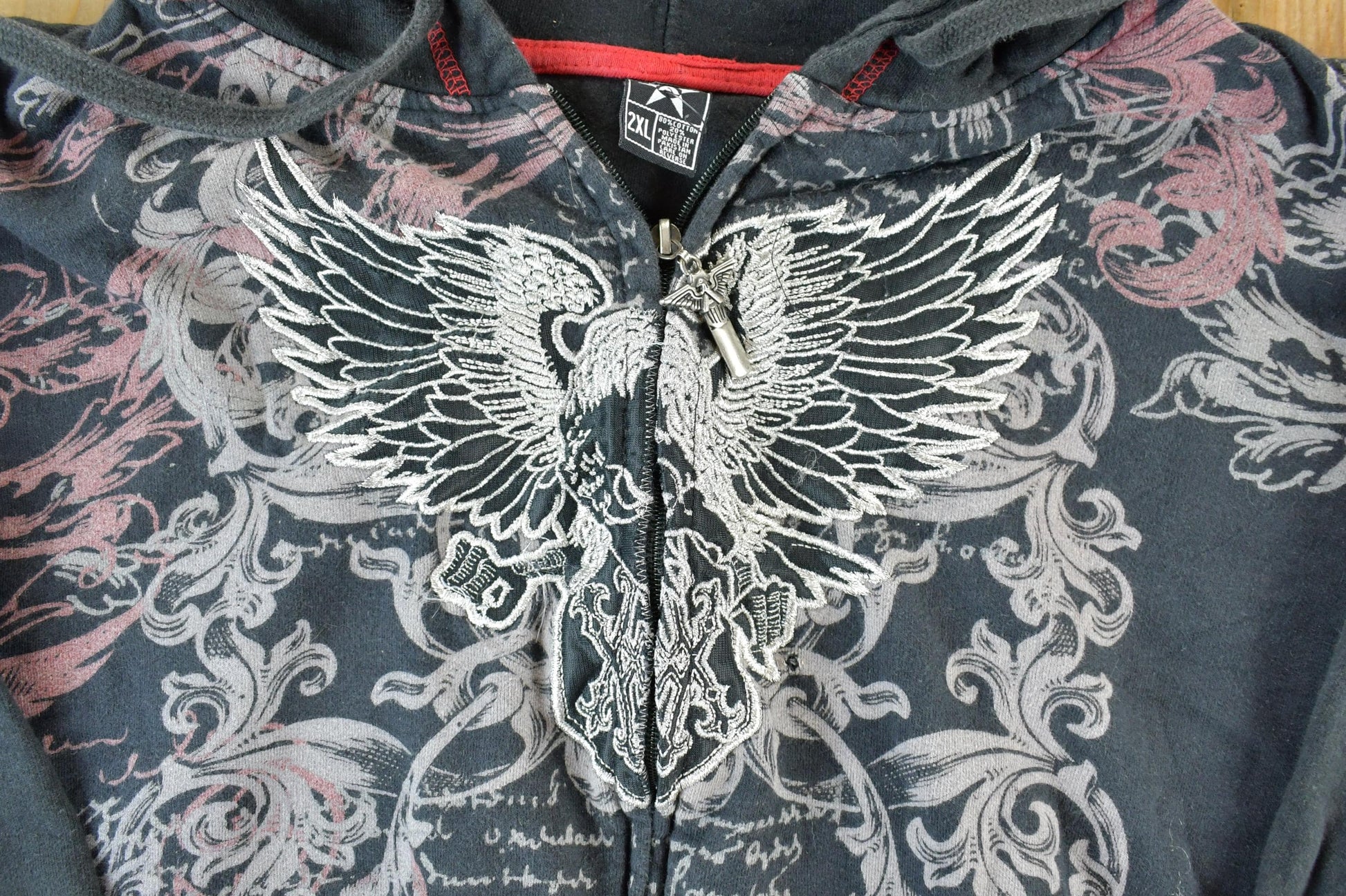 Vintage 1990s Avirex AOP Full Zip Hoodie Sweatshirt Made In USA Men's Large from propervintagecanada