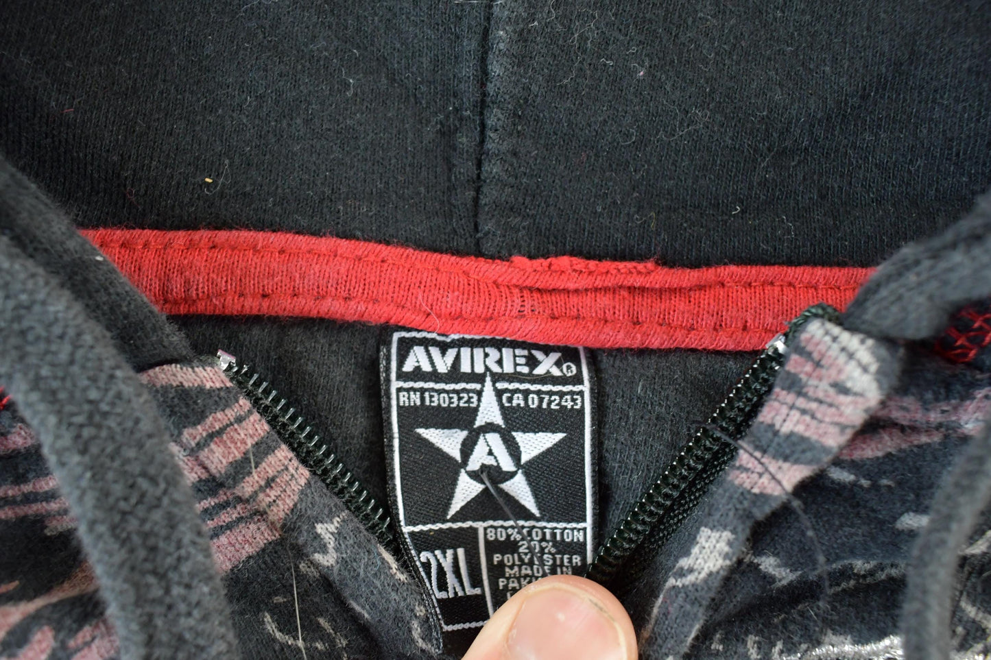 Vintage 1990s Avirex AOP Full Zip Hoodie Sweatshirt Made In USA Men's Large from propervintagecanada