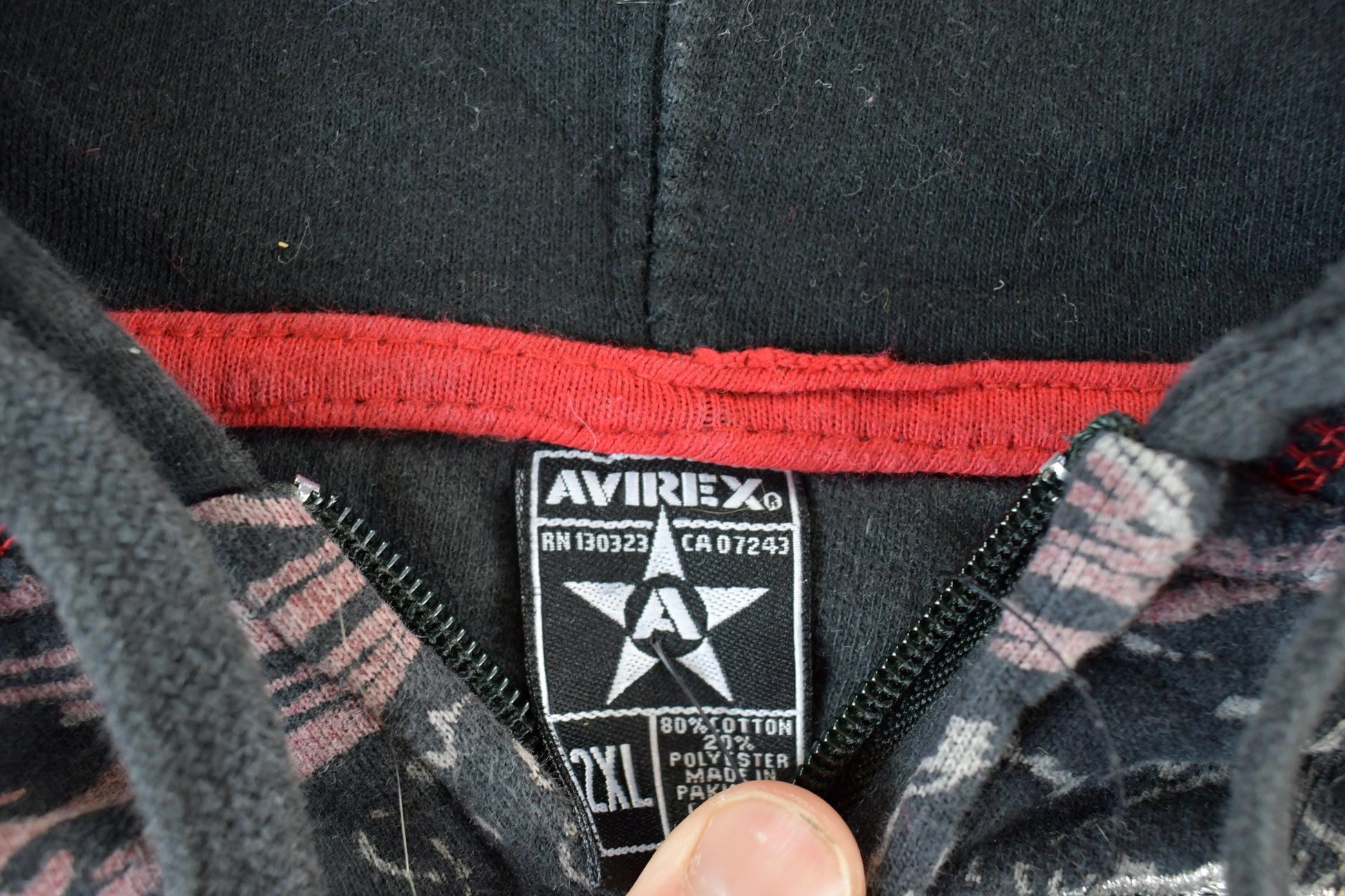 Vintage 1990s Avirex AOP Full Zip Hoodie Sweatshirt Made In USA Men's Large from propervintagecanada