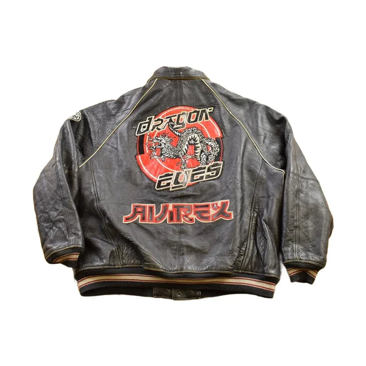Vintage 1990s Avirex Dragon Eyes Leather Varsity Jacket Men's 4XL from propervintagecanada