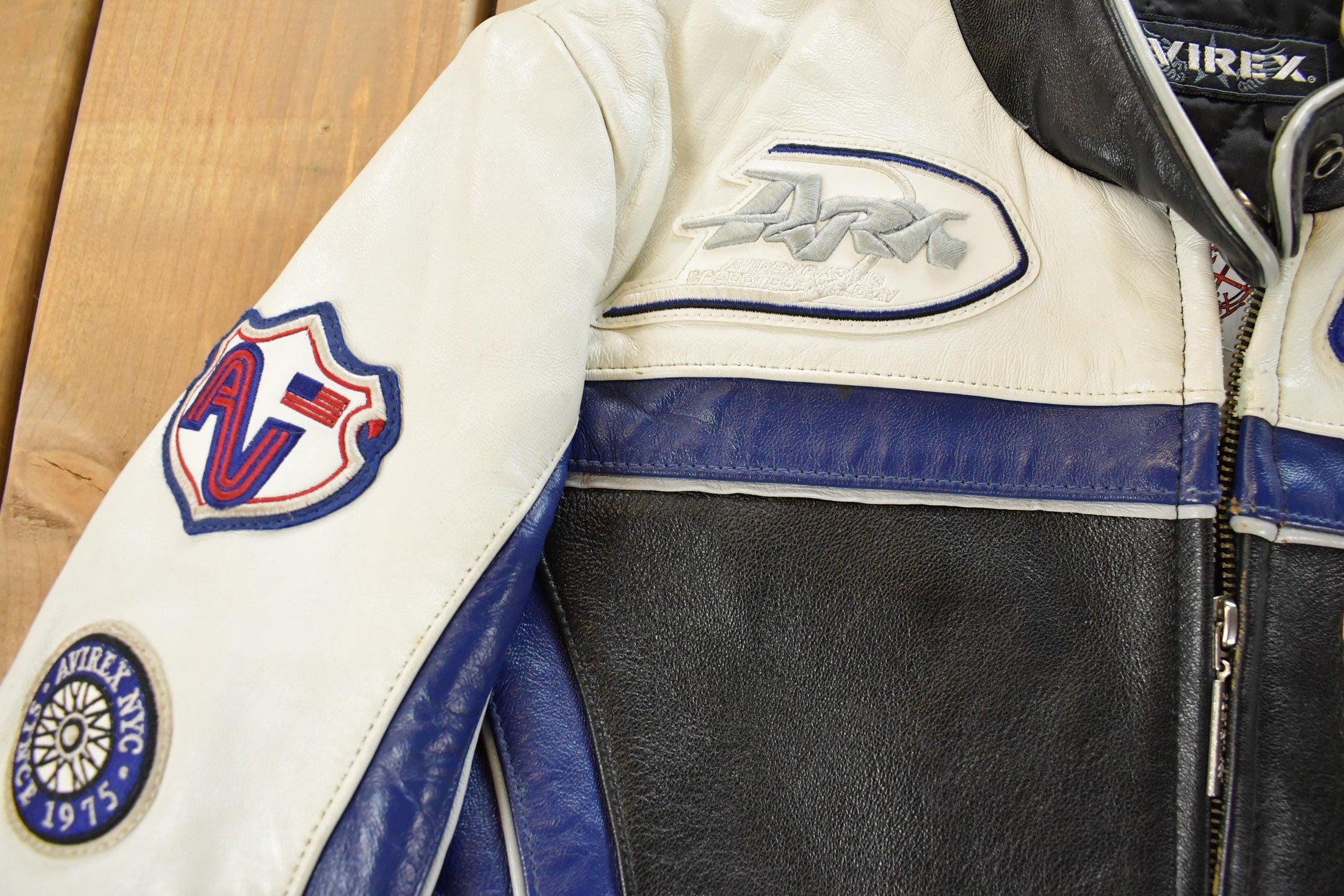 Vintage 1990s Avirex Racing Leather Varsity Jacket Women's S from propervintagecanada