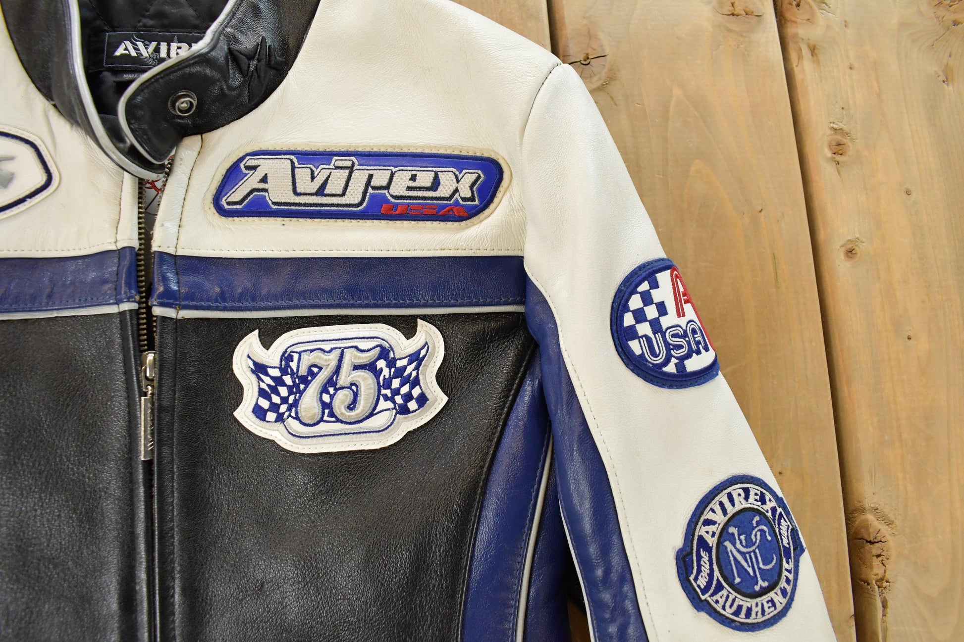 Vintage 1990s Avirex Racing Leather Varsity Jacket Women's S from propervintagecanada