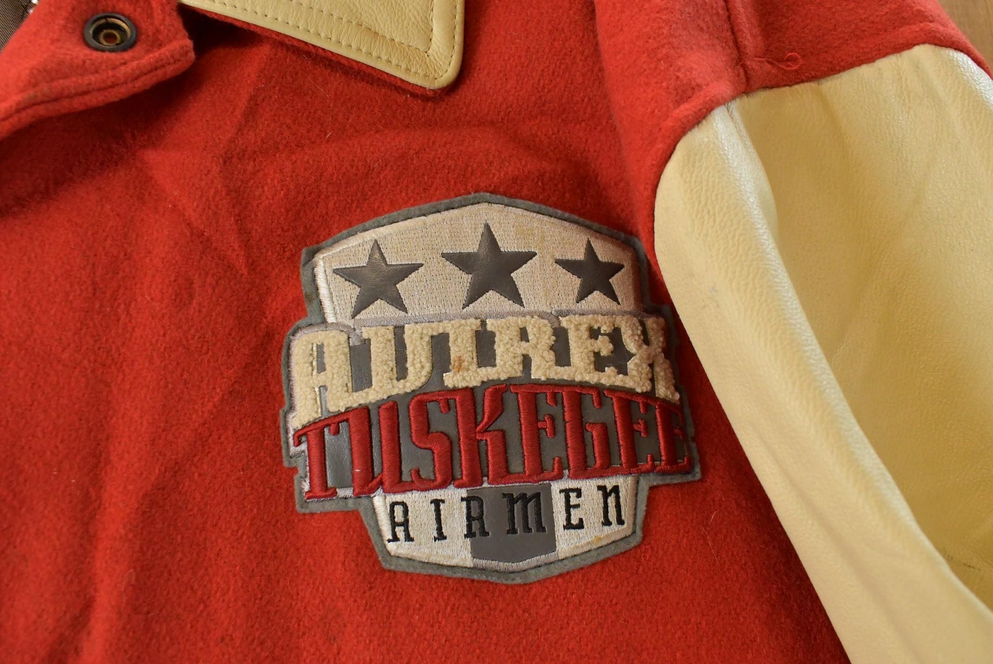 Vintage 1990s Avirex Tuskegee Airmen Wool Leather Varsity Jacket Men's 5X / Avirex Jacket / Patchwork / Made in USA / Military Jacket from propervintagecanada