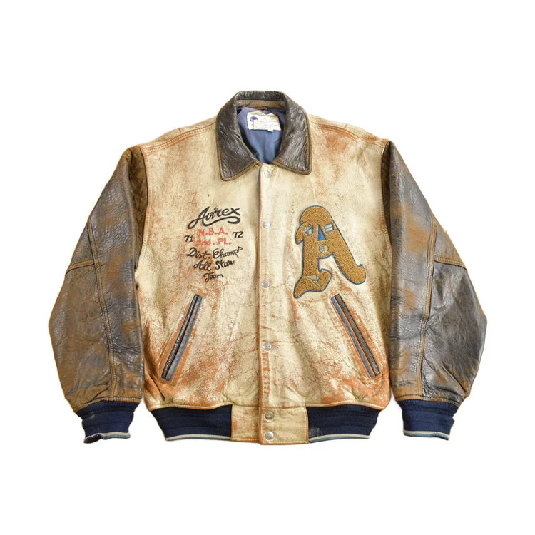 Vintage 1990s Avirex USA Genuine Leather Varsity Jacket Men's Medium from propervintagecanada