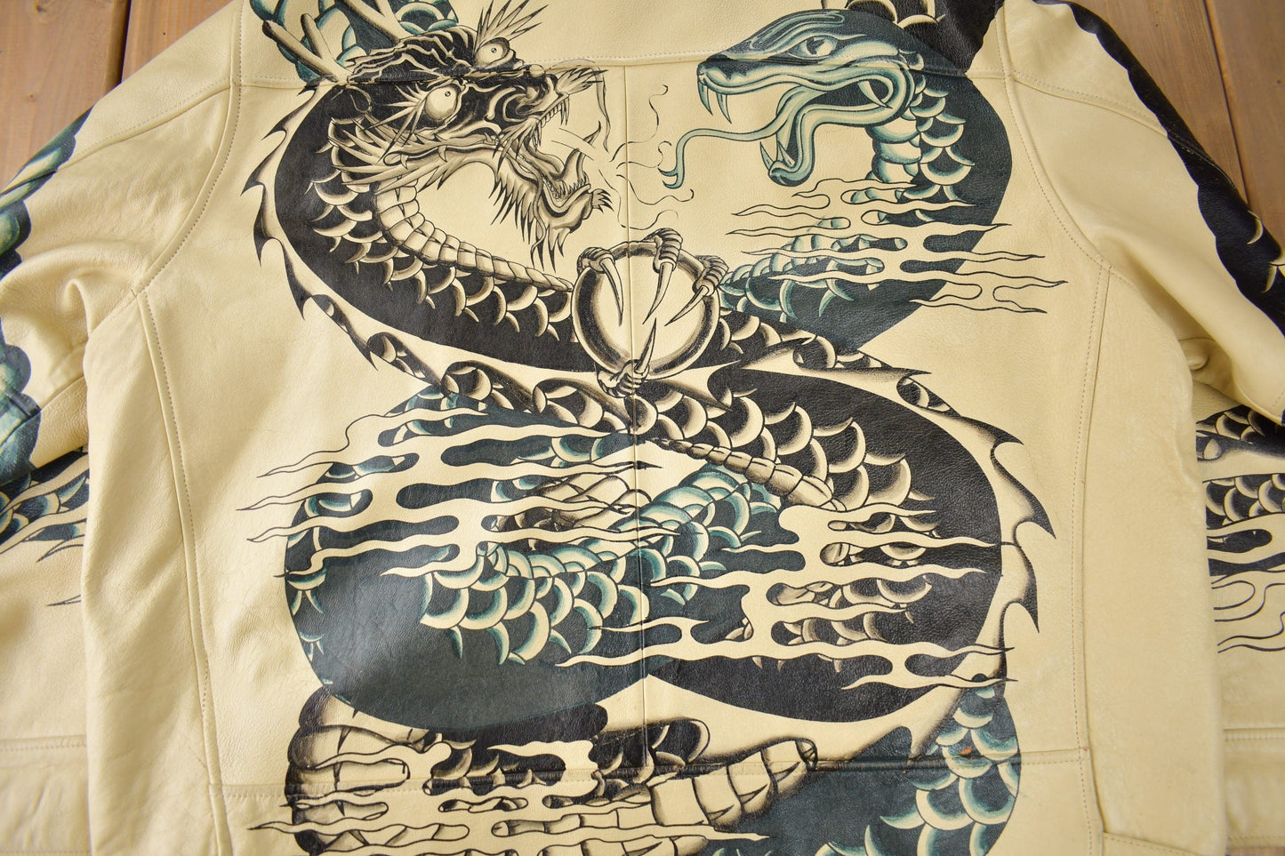 Vintage 1990s Avirex USA Japanese Dragons Graphic Leather Jacket Size 3XL from propervintagecanada