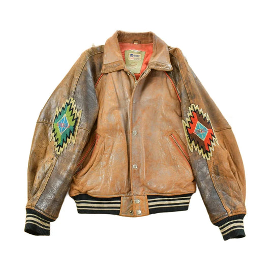 Vintage 1990s Avirex USA Native Tribal Leather Varsity Jacket Men's Medium from propervintagecanada