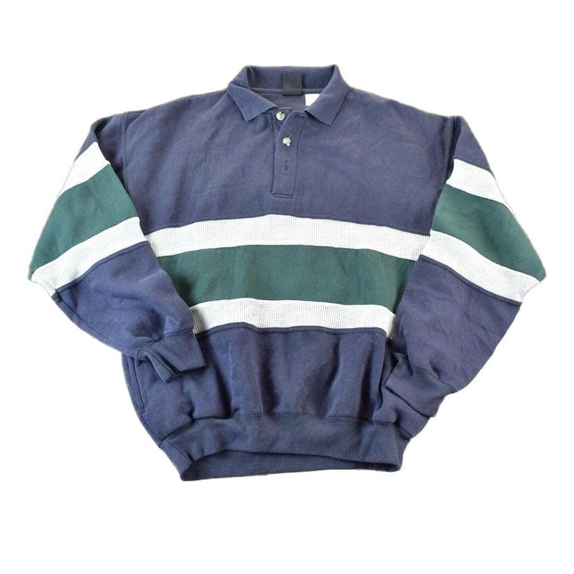 Vintage 1990s AZ Sport Colour Block Collared Sweatshirt Made In USA Men's XL from propervintagecanada