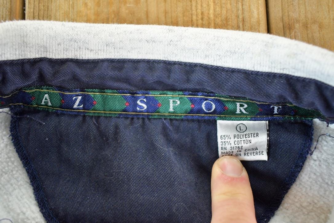 Vintage 1990s AZ Sport Quarter Button Crewneck Sweatshirt Mens M from propervintagecanada