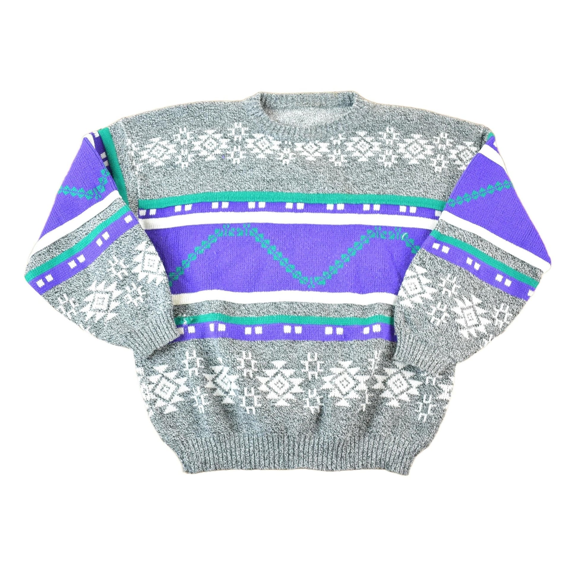 Vintage 1990s Aztec All Over Print Knit Abstract Pattern Crewneck Sweater Men's L from propervintagecanada