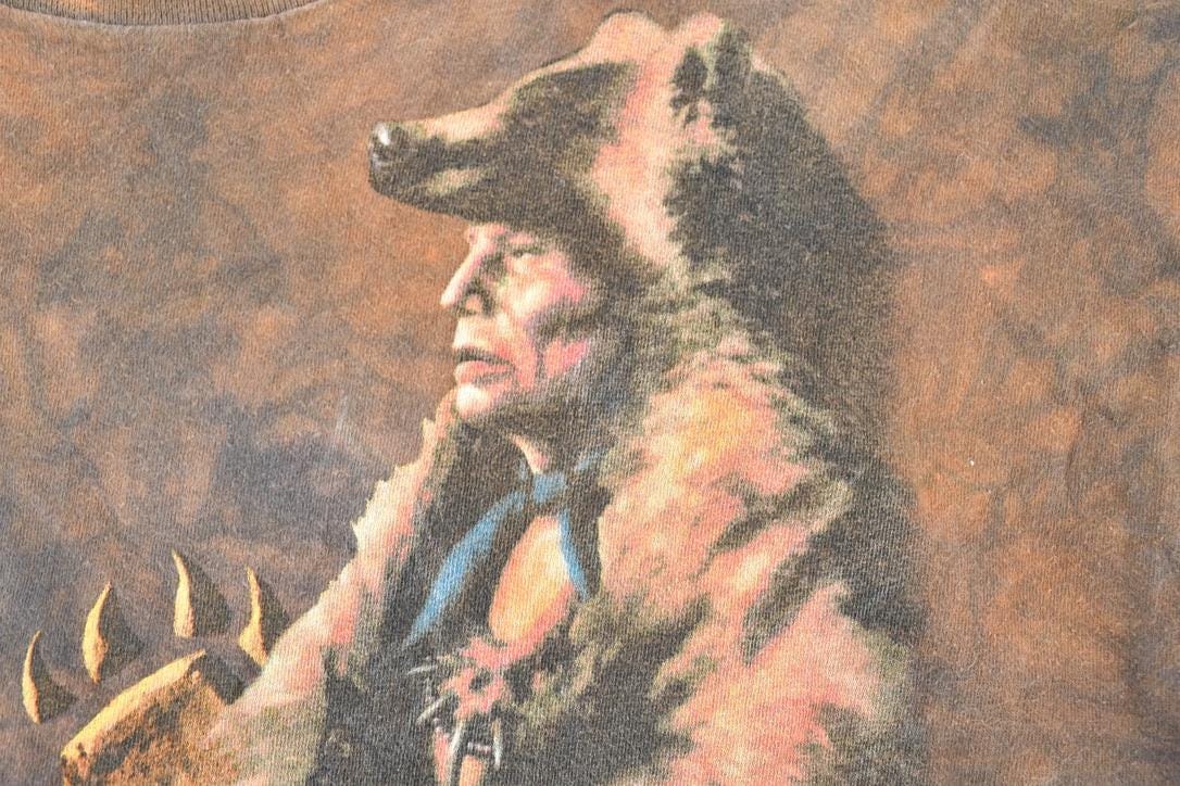Vintage 1990s Aztec Bear And Wolf Outdoors T-Shirt Men's XL from propervintagecanada