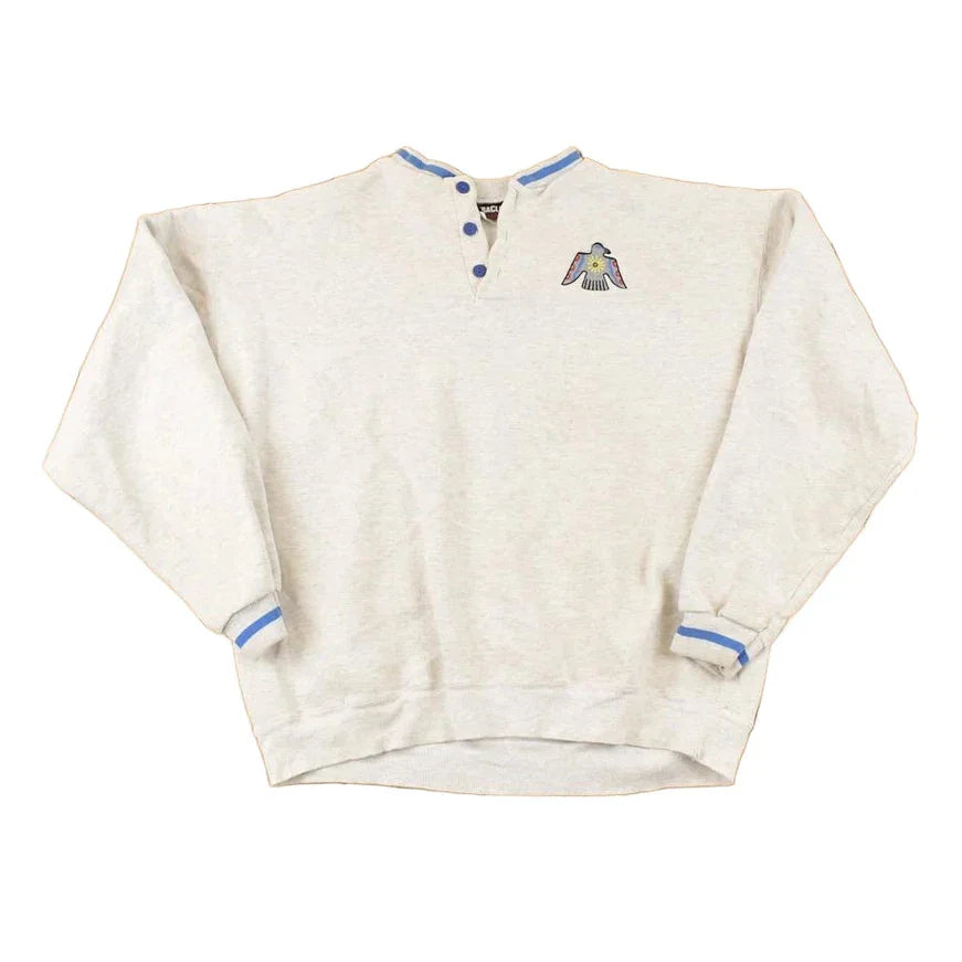 Vintage 1990s Aztec Bird Quarter Button Crewneck Sweatshirt Mens L from propervintagecanada