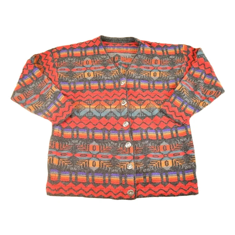 Vintage 1990s Aztec Button Up Knit Sweater Women's L from propervintagecanada