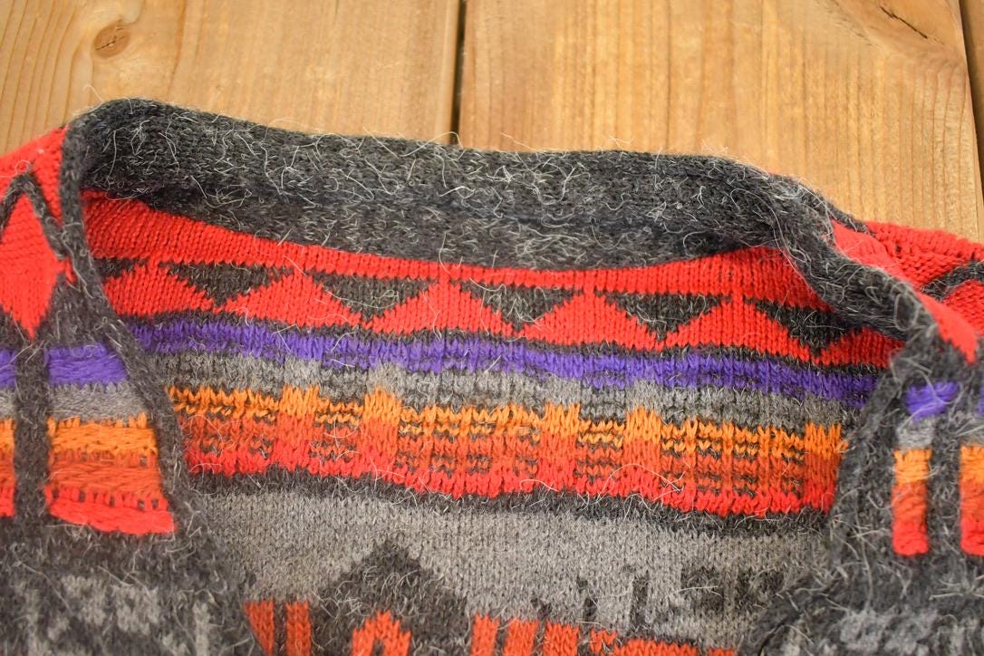 Vintage 1990s Aztec Button Up Knit Sweater Women's L from propervintagecanada