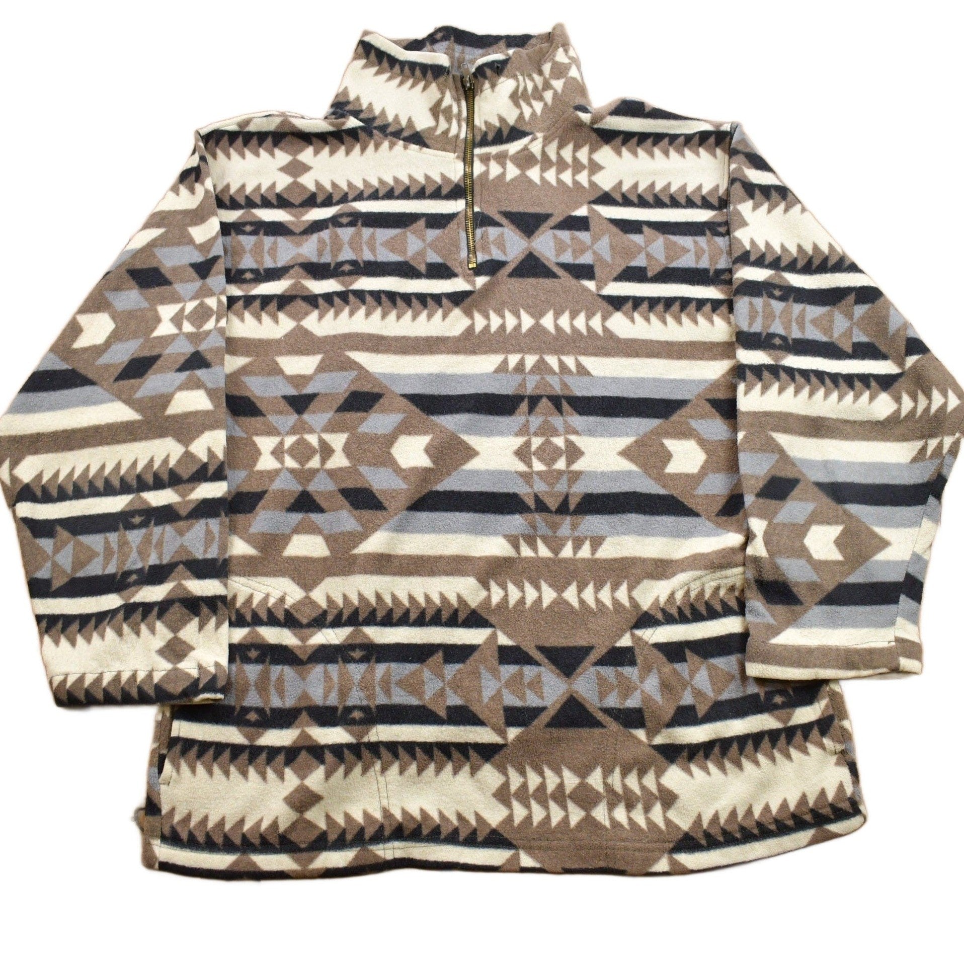 Vintage 1990s Aztec Chevron Patterned Light Fleece Sweater Men's Medium from propervintagecanada