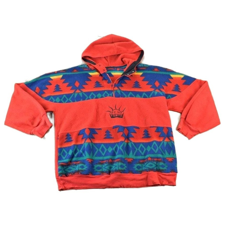 Vintage 1990s Aztec Off Day Fashion Fleece Outdoorsman Hooded Sweater Men's XL from propervintagecanada