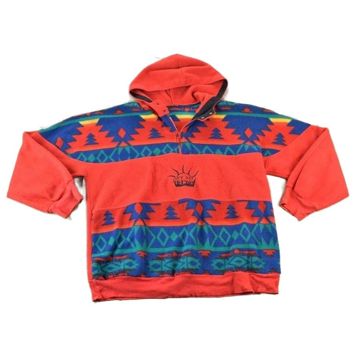 Vintage 1990s Aztec Off Day Fashion Fleece Outdoorsman Hooded Sweater Men's XL from propervintagecanada